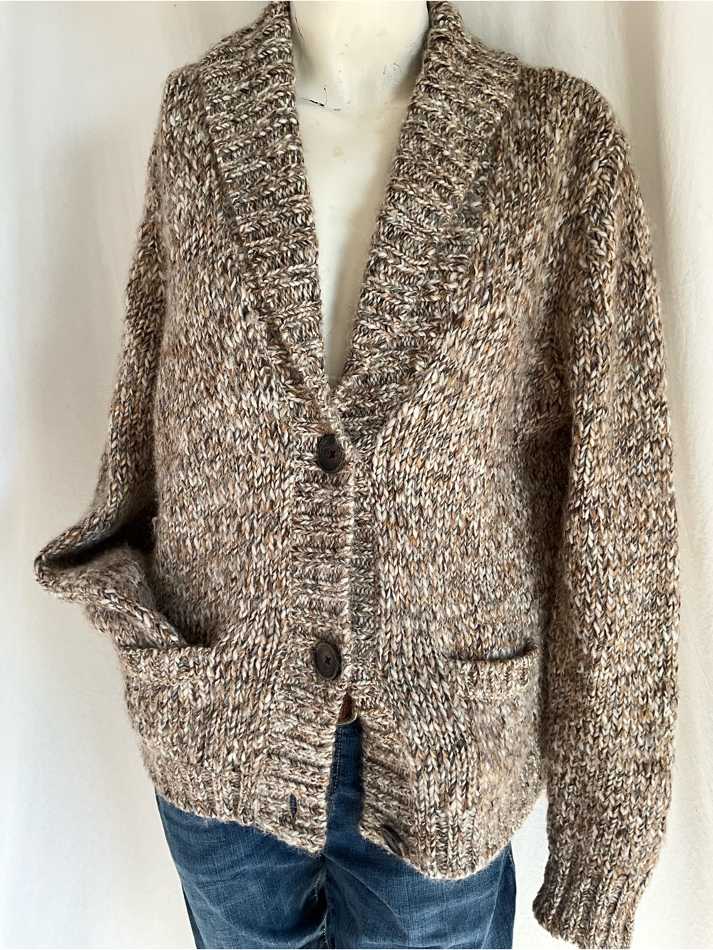 Eddie Bauer Wool Alpaca Chunky Marled Shawl Collar Cardigan L